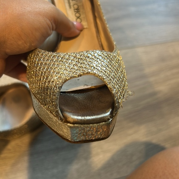 Jimmy Choo Glittering Gold Peep-Toe Heels 37 - Picture 9 of 11